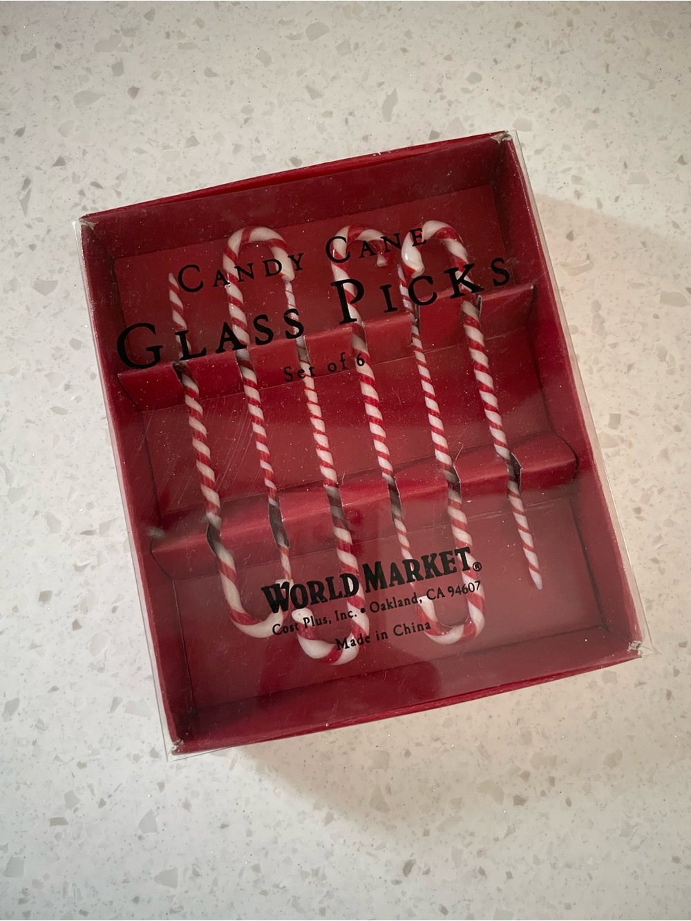 Cost Plus World Market Red and White  Striped Candy Cane Glass Picks Holidays